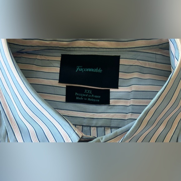 Faconnable Regular Fit Short Sleeve Striped Poplin Shirt - Picture 6 of 7
